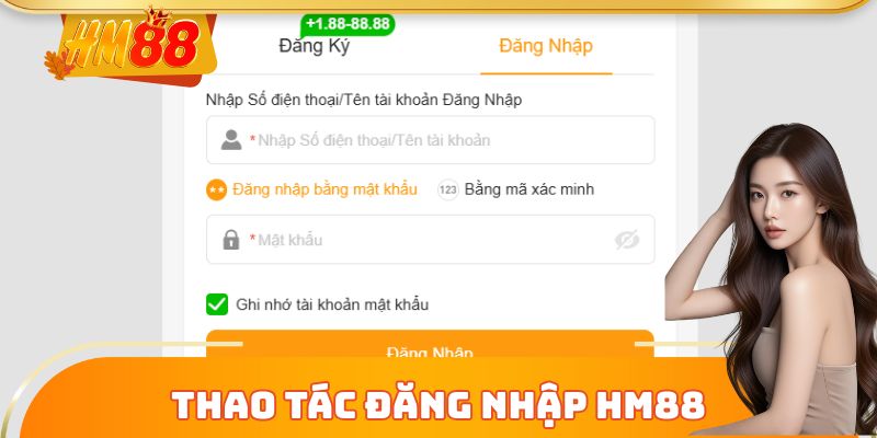 Thao tác đăng nhập HM88 tức thì